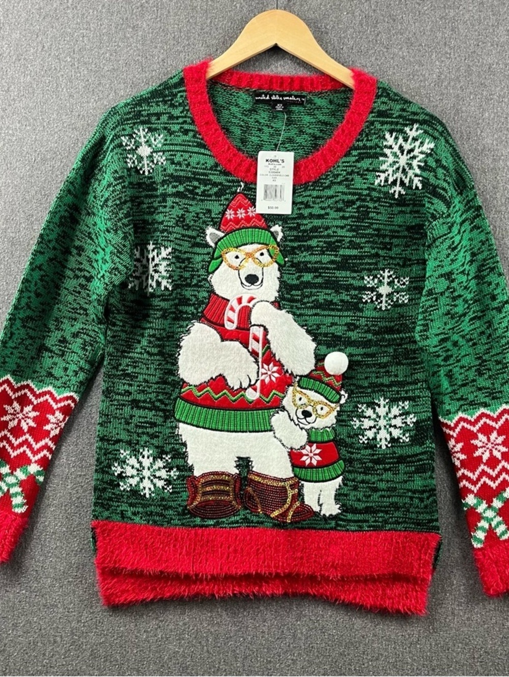United States Sweaters Polar Bear Christmas Ugly Holiday Sweater 3D Appliqué NWT